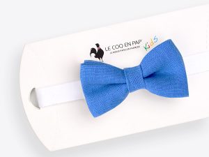  Le Coq en Pap' - Noeud papillon enfant bleu bleuet uni en lin