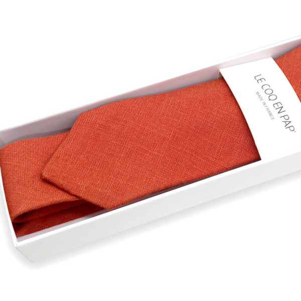  Le Coq en Pap' - Cravate rouge rouille unie en lin