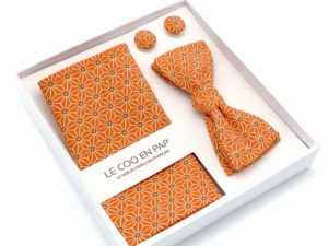  Le Coq en Pap' - Coffret noeud papillon orange tangerine japonais saki
