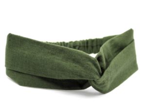  Le Coq en Pap' - Bandeau turban vert kaki uni en lin