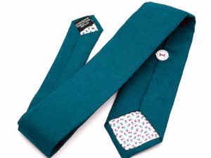  Le Coq en Pap' - Cravate bleu canard unie en lin