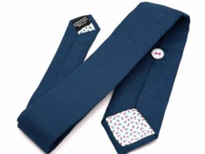  Le Coq en Pap' - Cravate bleu marine unie en lin