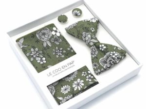 Le Coq en Pap' - Coffret noeud papillon fleuri vert boisé dahlia