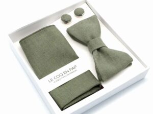  Le Coq en Pap' - Coffret noeud papillon vert sauge uni en lin