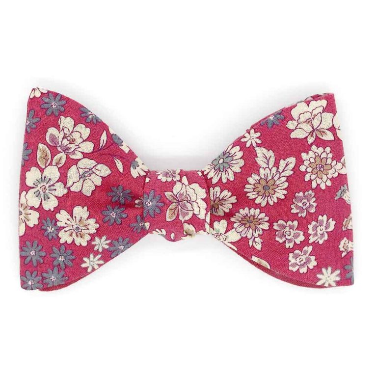 1 Noeud papillon rouge framboise fleuri frou frou revers rouge framboise reversible lecoqenpap photo1