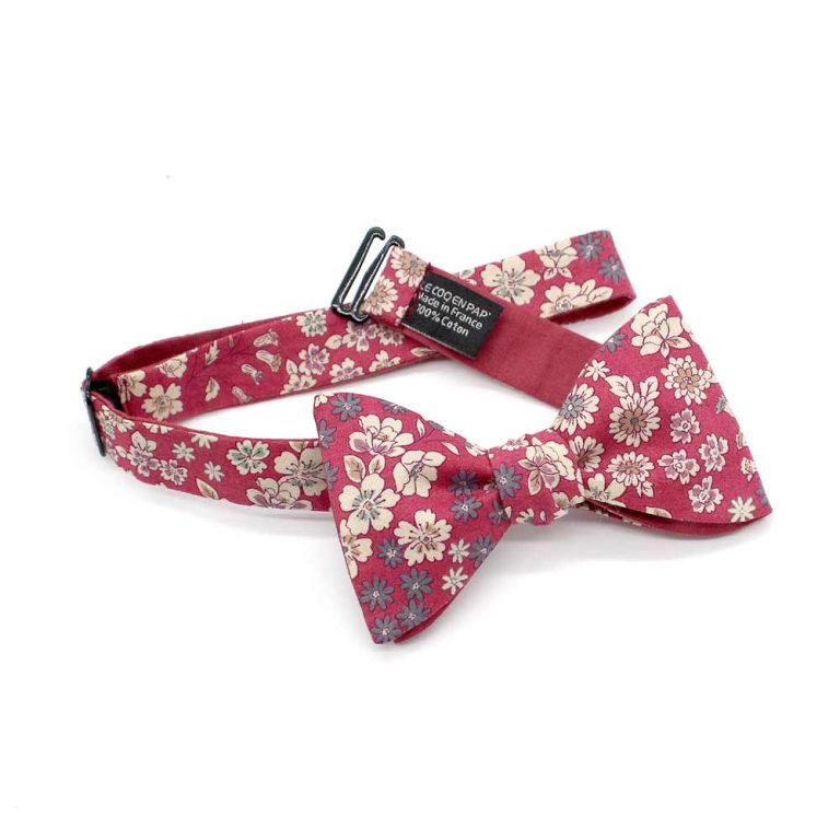 1 Noeud papillon rouge framboise fleuri frou frou revers rouge framboise reversible lecoqenpap photo1