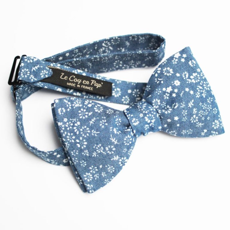 Chambray Fleuri Bleu Turquin Noeud papillon Le Coq en Pap