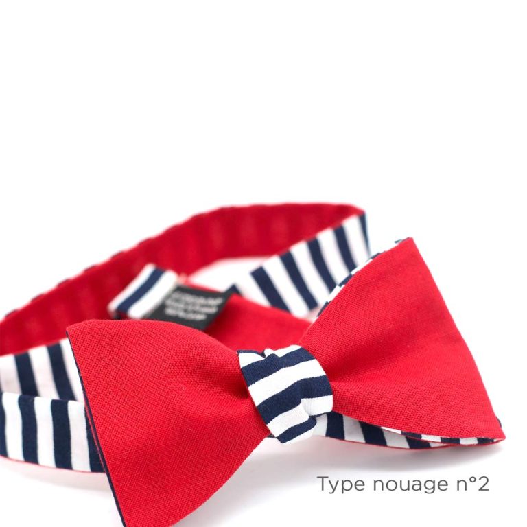 Noeud papillon marin raye bleu marine revers rouge reversible lecoqenpap photo1 