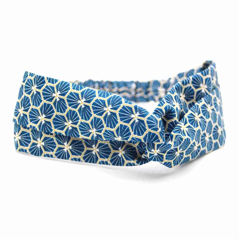 Bandeau headband kikko bleu petrole japonais Le Coq en Pap femme made in france