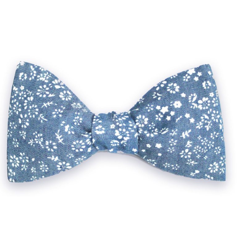 Chambray Fleuri Bleu Turquin Noeud papillon Le Coq en Pap