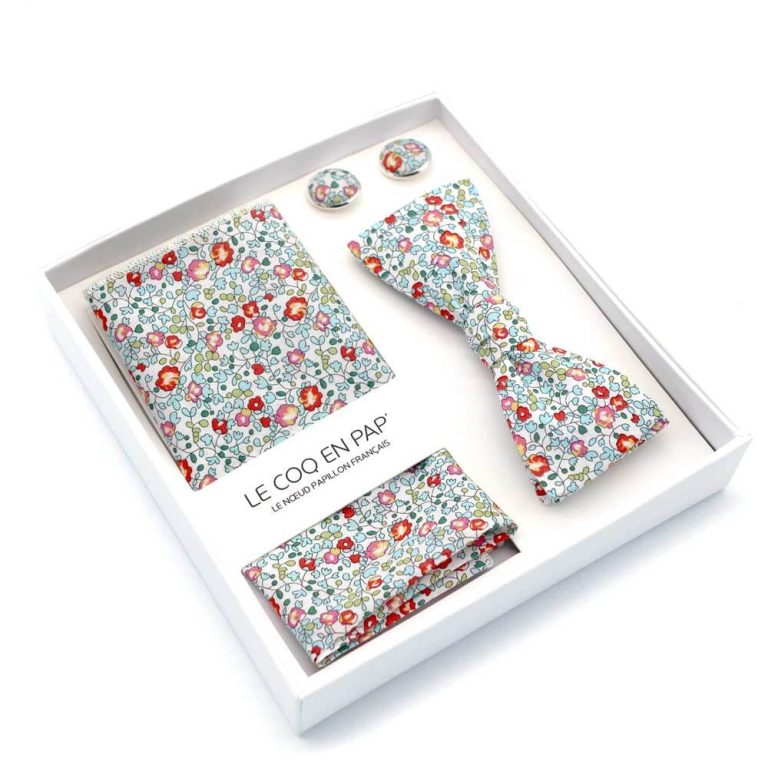 Coffret noeud papillon pochette de costume boutons de manchette fleuri liberty eloise b photo1