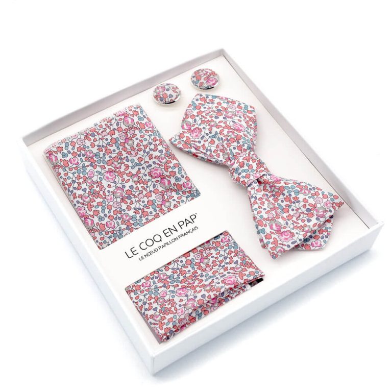 Coffret noeud papillon pochette de costume boutons de manchette fleuri liberty eloise c photo1 