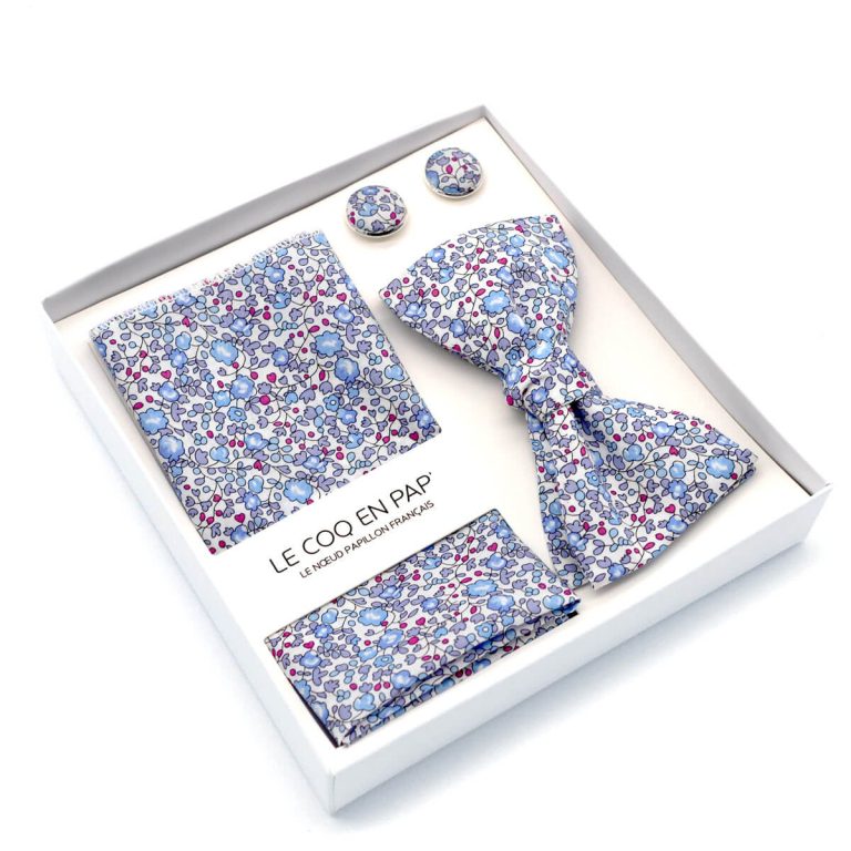 Coffret noeud papillon pochette de costume boutons de manchette fleuri liberty eloise d photo1