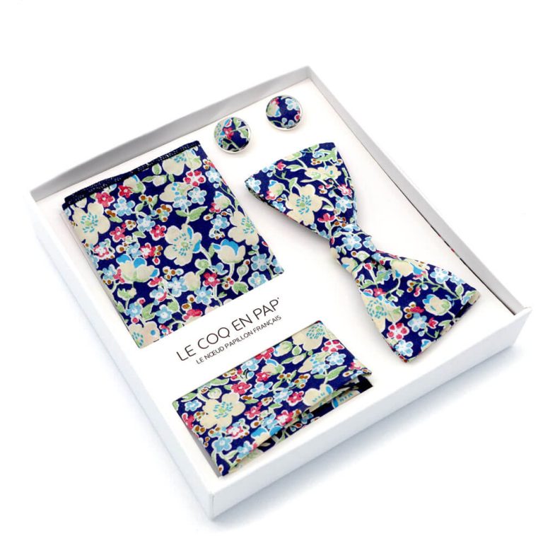 Coffret noeud papillon pochette de costume boutons de manchette fleuri liberty john c photo1