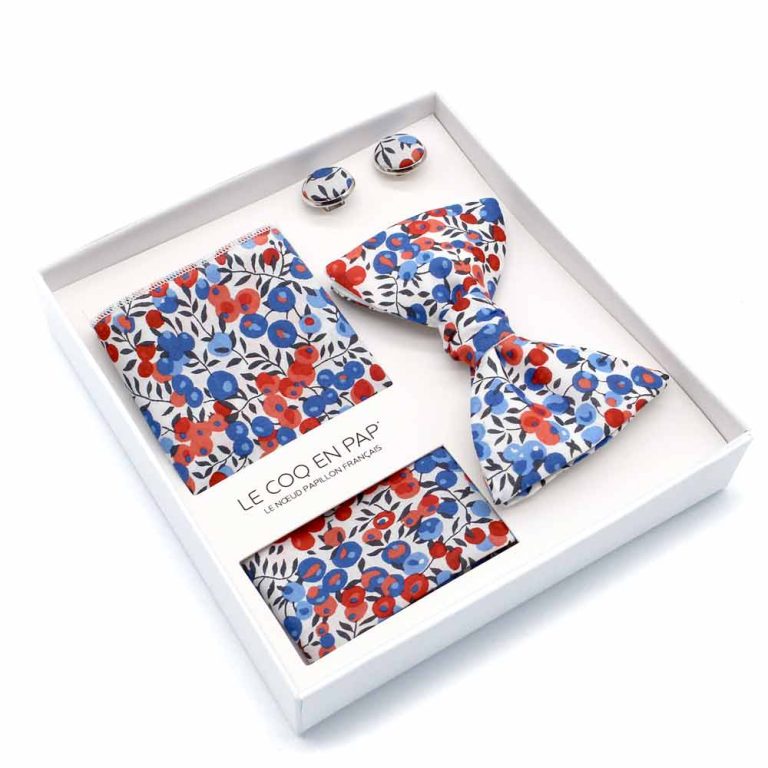 Coffret noeud papillon pochette de costume boutons de manchette fleuri liberty wiltshire marianne c bleu blanc rouge drapeau france photo1