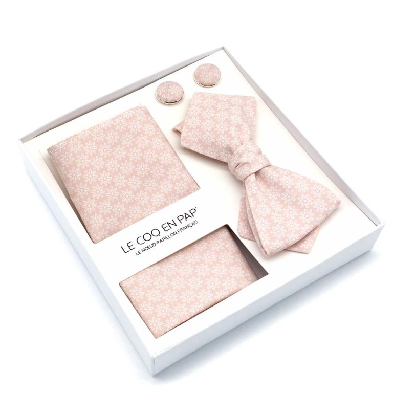 Coffret-noeud-papillon-pochette-de-costume-boutons-de-manchette-fleuri-rose-nude-rosace-lecoqenpap-photo1-1