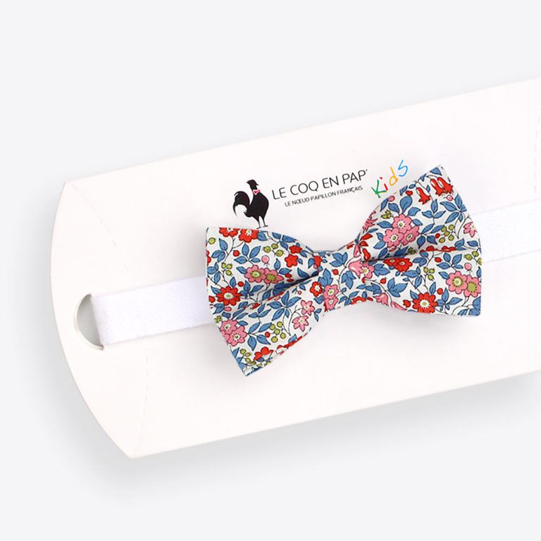 Noeud papillon enfant fleuri liberty Chamomile Lawn A fleuri bleu blanc rouge lecoqenpap