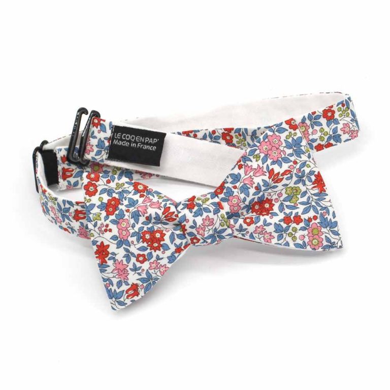 Noeud papillon fleuri liberty Chamomile Lawn A fleuri bleu blanc rouge revers blanc naturel reversible lecoqenpap photo1