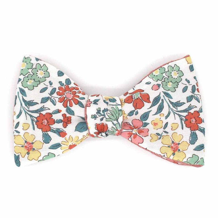 Noeud papillon fleuri liberty margaret annie C revers vieux rose en lin reversible lecoqenpap photo1