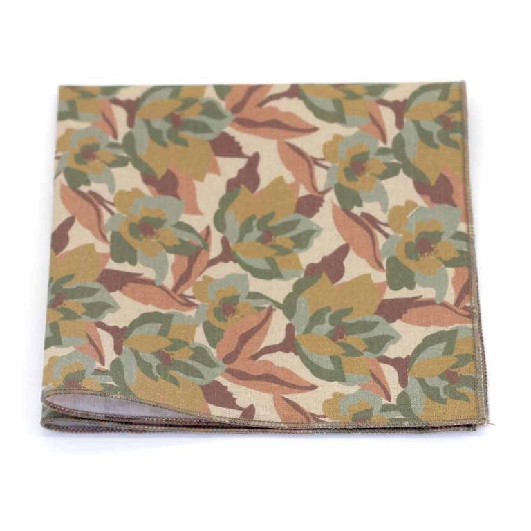 Pochette-de-costume-fleuri-camo-flower-kaki-vert-marron-beige-le-Coq-en-Pap