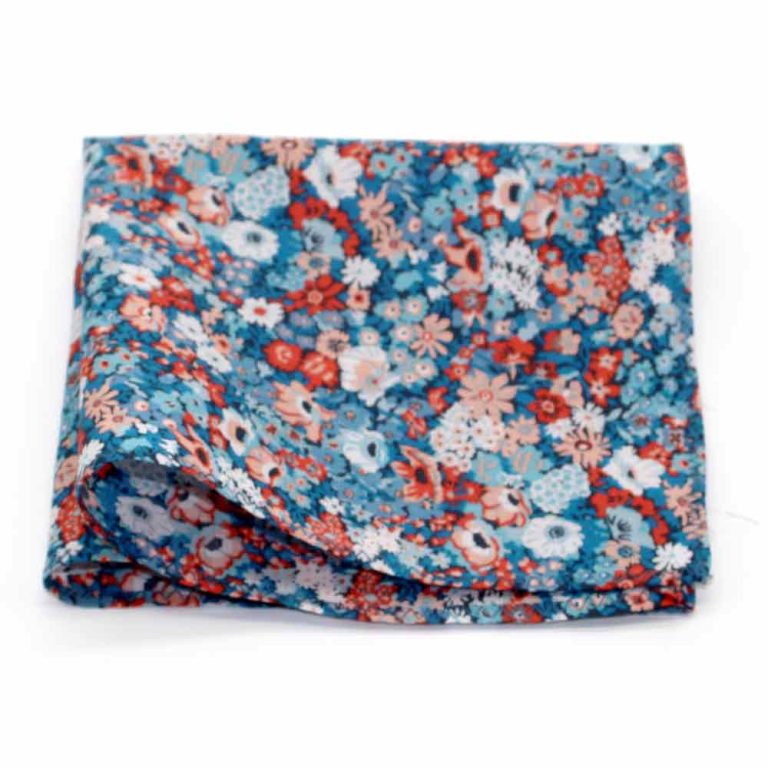 Pochette de costume fleuri liberty Thorpe Hill B orange bleu lecoqenpap