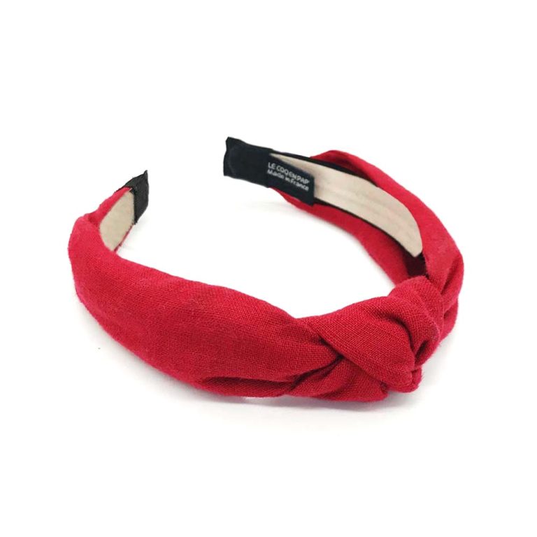 Serre tete enfant ou femme rouge carmin uni en lin le coq en pap made in france