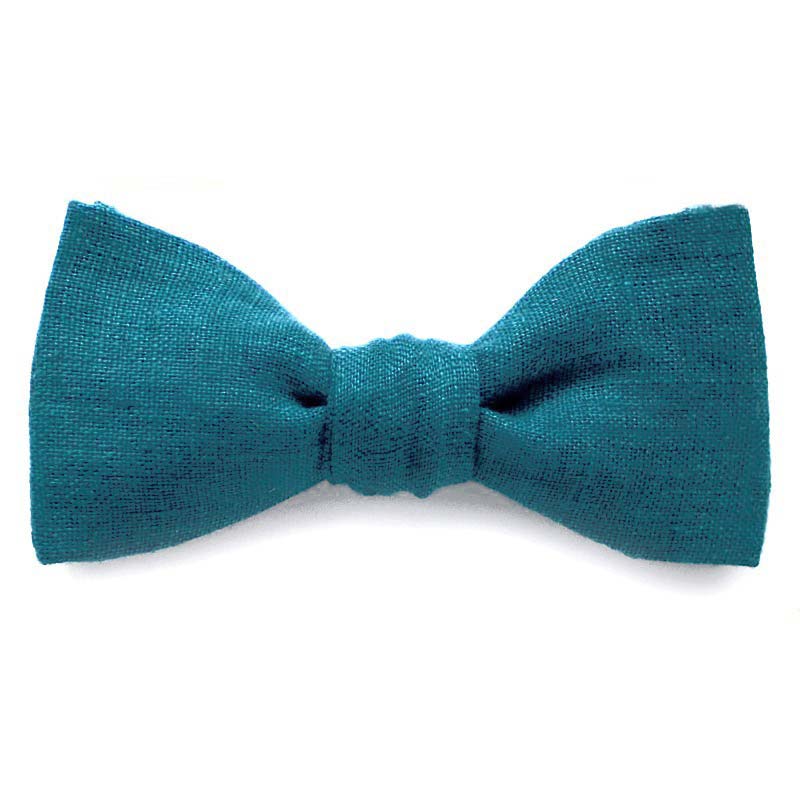 Noeud papillon bleu canard uni en lin